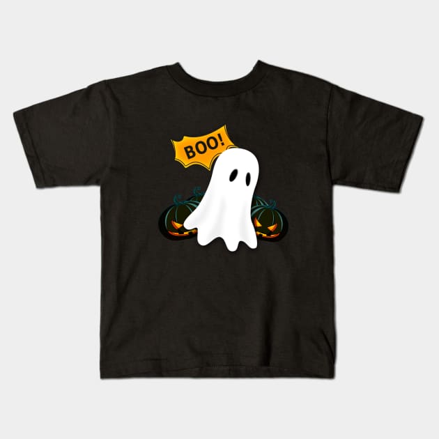 Boo Little Ghost Happy Halloween Kids T-Shirt by Jose Luiz Filho